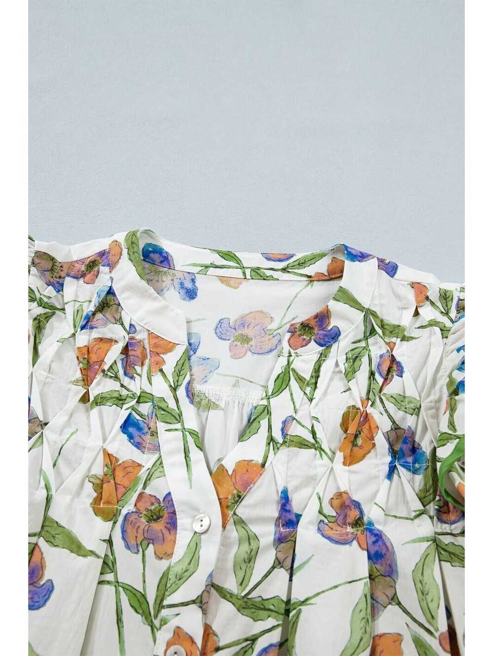 Women's Floral Print Ruffle Sleeve Blouse - Picture 7 of 9